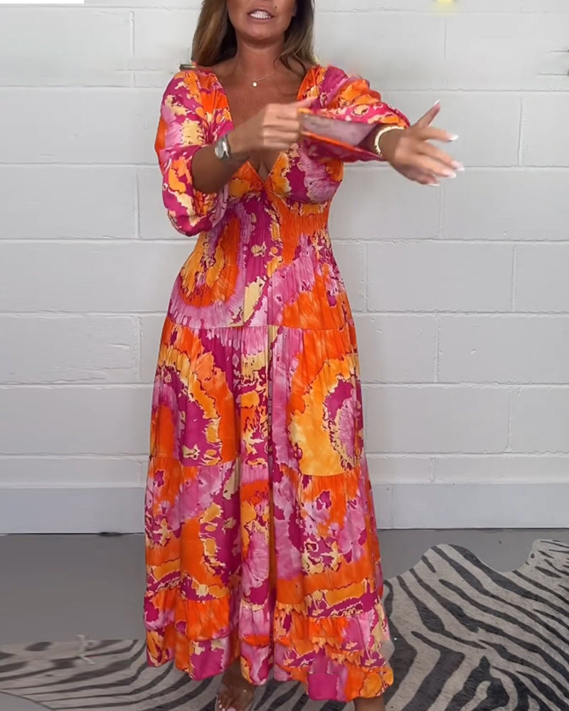 Anette | Farverig maxikjole med kunstnerisk udtryk