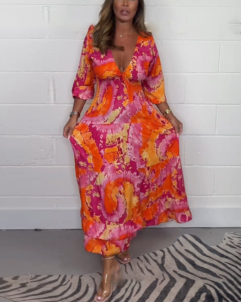 Anette | Farverig maxikjole med kunstnerisk udtryk