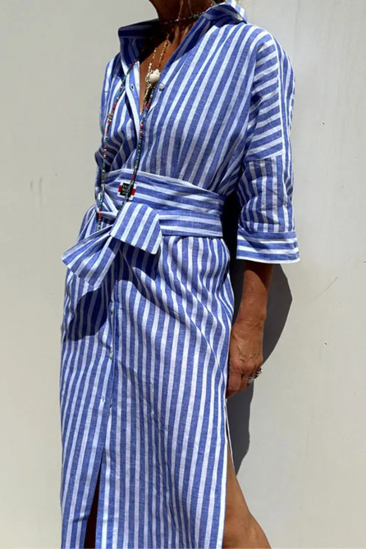 Rebekka | Elegant stribet skjortekjole